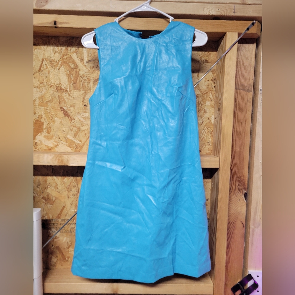 House of Harlow 1960 NWT Turquoise Faux Leather GoGo‎ Mini Dress Size Small